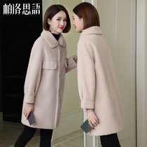 Granular sheep cut wool coat womens medium length 2021 Winter New loose profile non-fur one Haining fur coat