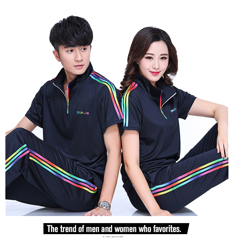 Bộ đồ thể thao và giải trí tay ngắn mùa hè nam rộng kích thước rộng, nhanh chóng làm khô đôi áo len đồng phục nhảy vuông nửa tay đồng phục thể thao nữ - Thể thao sau quần áo the thao nam mùa hè