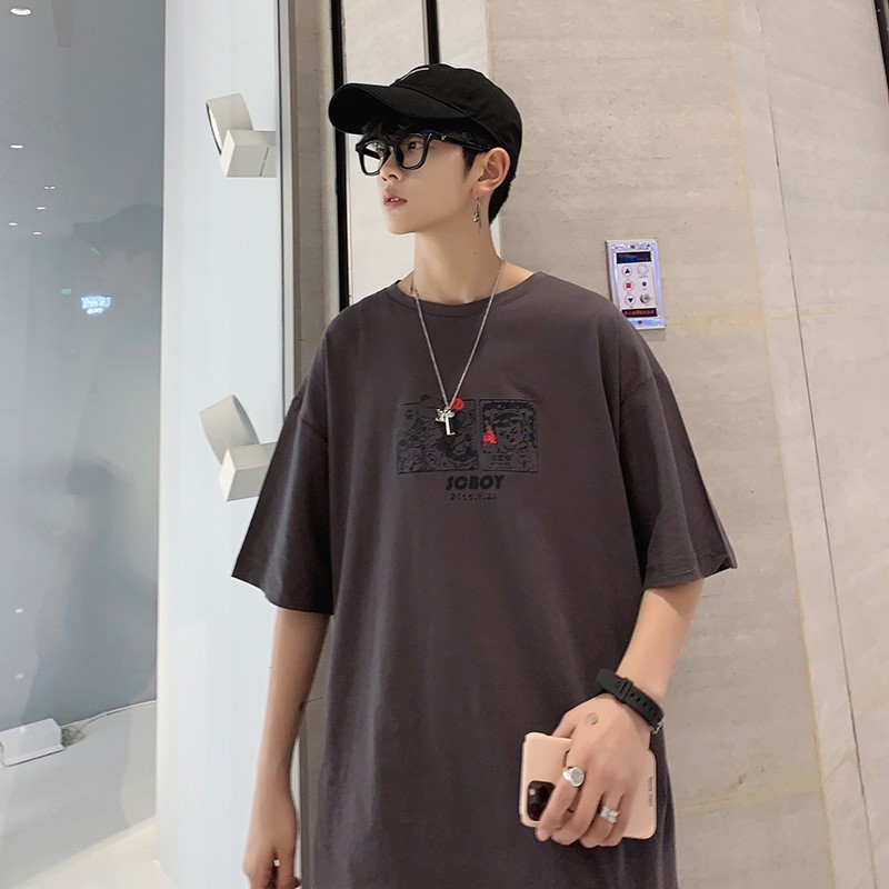 tay áo ngắn in lỏng nam đường cao vài xu hướng thương hiệu hip-hop quần áo siêu lửa cổng T-shirt quạt CEC retro cá tính