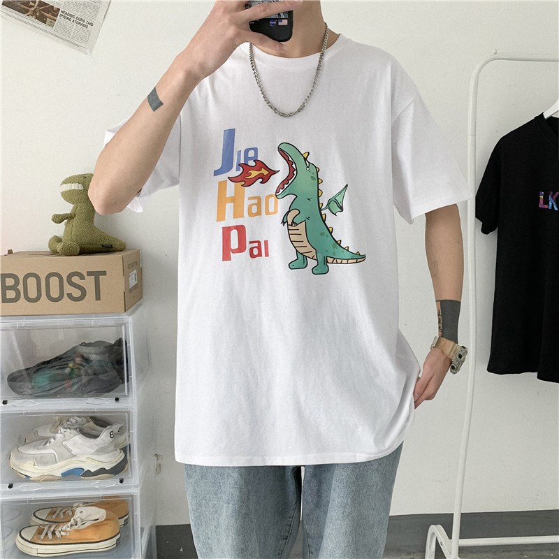 t-shirt trắng cổng gió lỏng trăm vít vài cá ins tay áo ngắn mùa hè in cartoon net sinh viên đỏ thẻ triều nam