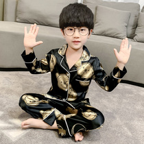 South Korean boys pyjamas spring and fall thin middle childhood ice wire home clothing boy long sleeve air conditioning suit summer suit