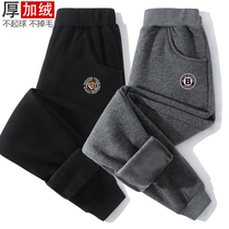 Korean boy autumn winter sports pants plus thick trousers for children to keep wearing one-one-plus girl trousers