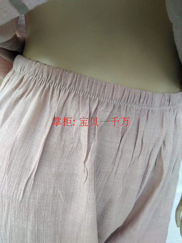 Mùa hè ngắn tay cắt quần cotton và linen đặt tre bông và vải lanh in trung niên mẹ mẹ-in-law nạp nữ đồ ngủ