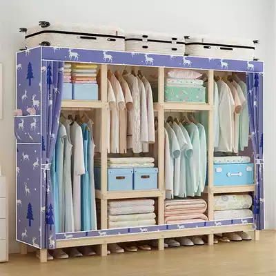Dormitory wardrobe artifact simple thickened fabric double rental room with plaid pine floor bedroom assembly children