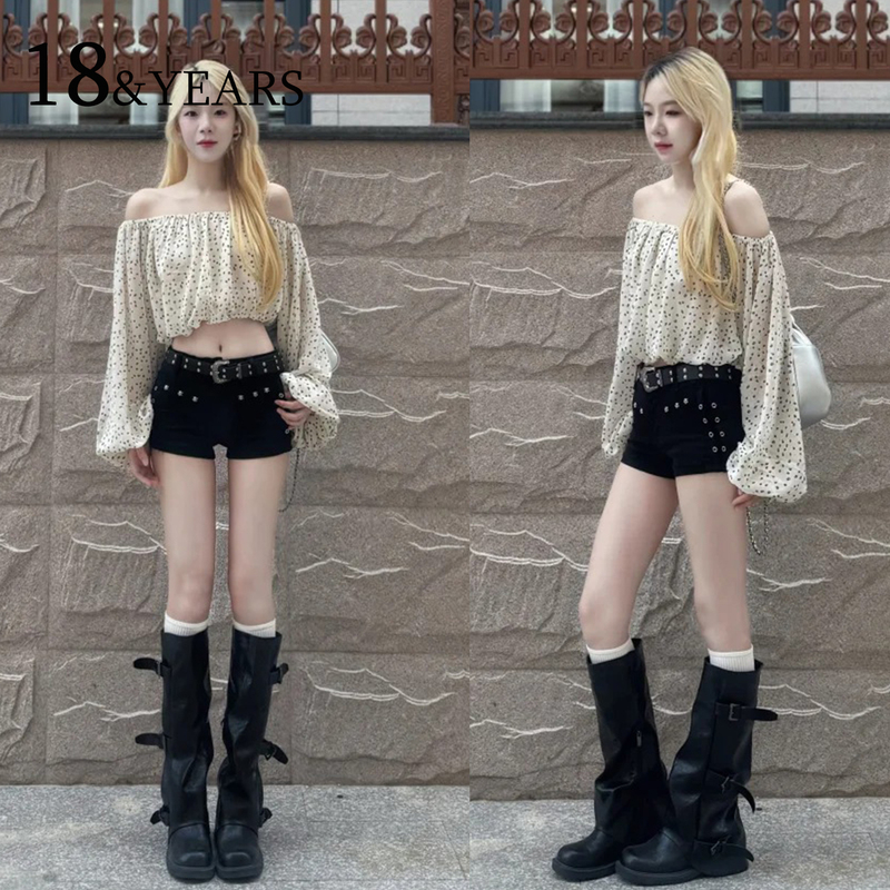 Black Rivet Low-Waist Denim Shorts for Women, 2026 Summer New American Style Hot Girl Slim-Fit A-Line Hot Pants