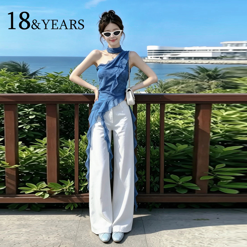 White Narrow Wide-Leg Jeans for Women, 2026 Summer New High-Waisted Loose High-End Drape Effect Straight Pants for Petite Figures