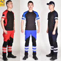 Longsenkai Summer Round Collar Black Red Speed Dry Emergency Relief T-shirt Outdoor Climbing Rescue Half Sleeve Fire Short Sleeves