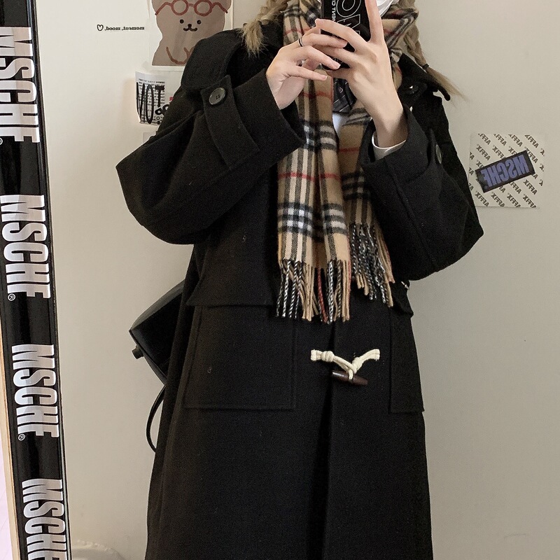 Pinkdog Mid-Length Thickened Toggle Coat for Women, Couple Style, Japanese College Style, Quilted Woolen Coat for Winter