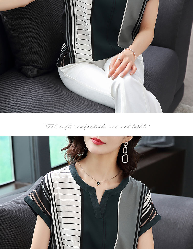 Áo lụa nữ 2019 mới cho nữ mùa hè ngắn tay khí chất Hàng Châu áo sơ mi nữ sọc rộng - Áo sơ mi váy sơ mi lụa