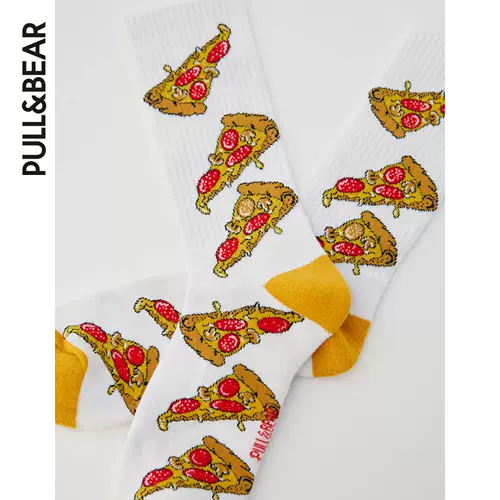 Pull & Bear's Men Ранняя осенняя фестиваль New Pizza Print Sports Sock 08890539015