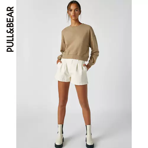 Свитер Pullandbear Женский весенний и лето Новая женская круглое толстовка с твердым цветом 09594311