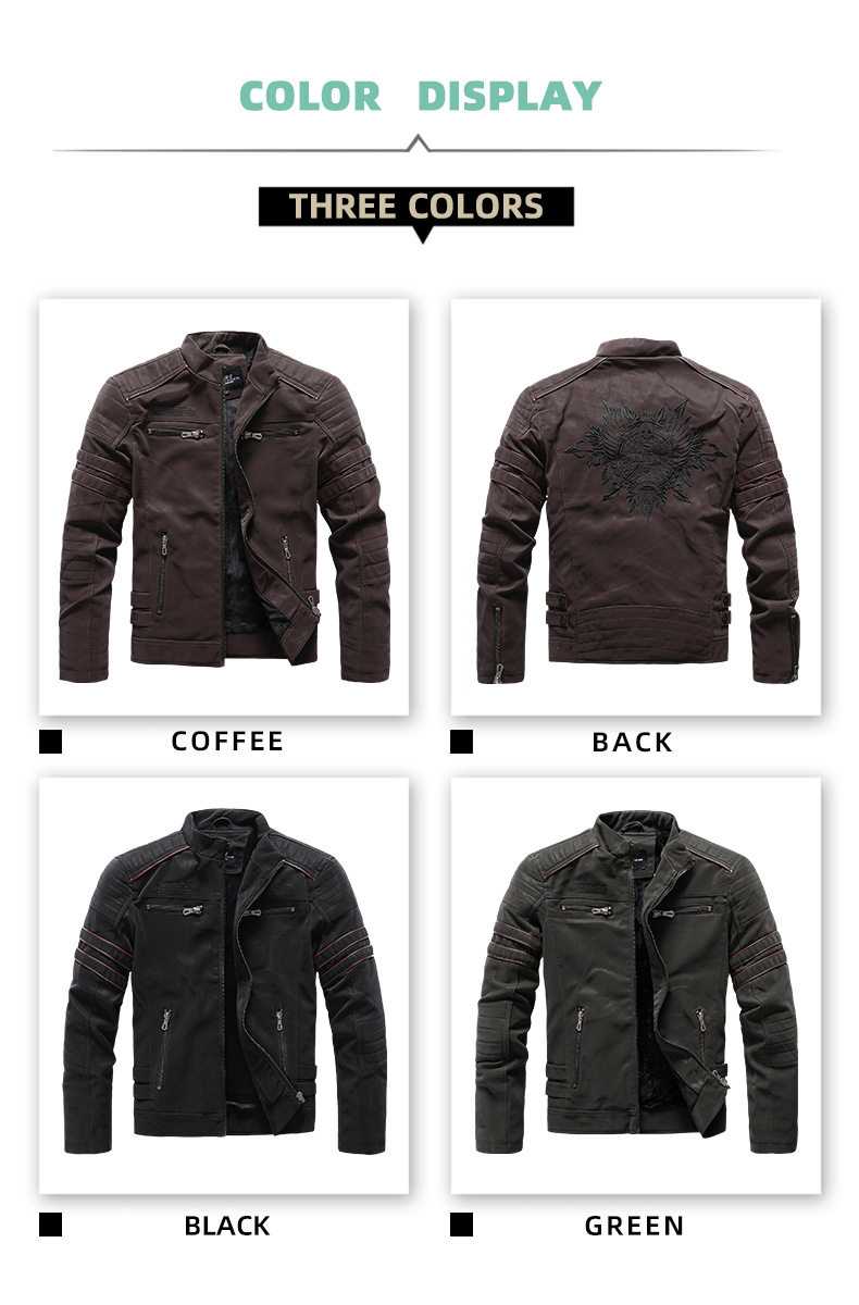 Мужской куртка череп вышивка матовая кожа сушилка для белья Автомобильная курткаМужская мотоциклетная кожаная куртка 