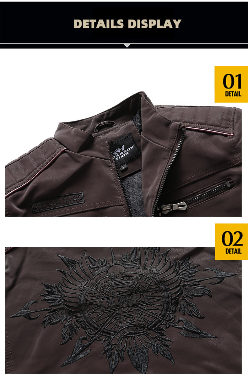 Мужской куртка череп вышивка матовая кожа сушилка для белья Автомобильная курткаМужская мотоциклетная кожаная куртка 
