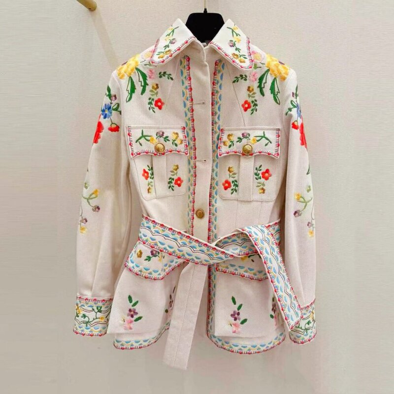 Fashionable Big-Name Brand Floral Embroidered Belt Fashion Trench Coat Jacket for Women Spring and Autumn New Style Fashionable Elegant Design Suit Fashionable Big-Name Brand Floral Embroidered Belt Fashion Trench Coat Jacket for Women Spring and Autumn New Style Fashionable Elegant Design Suit