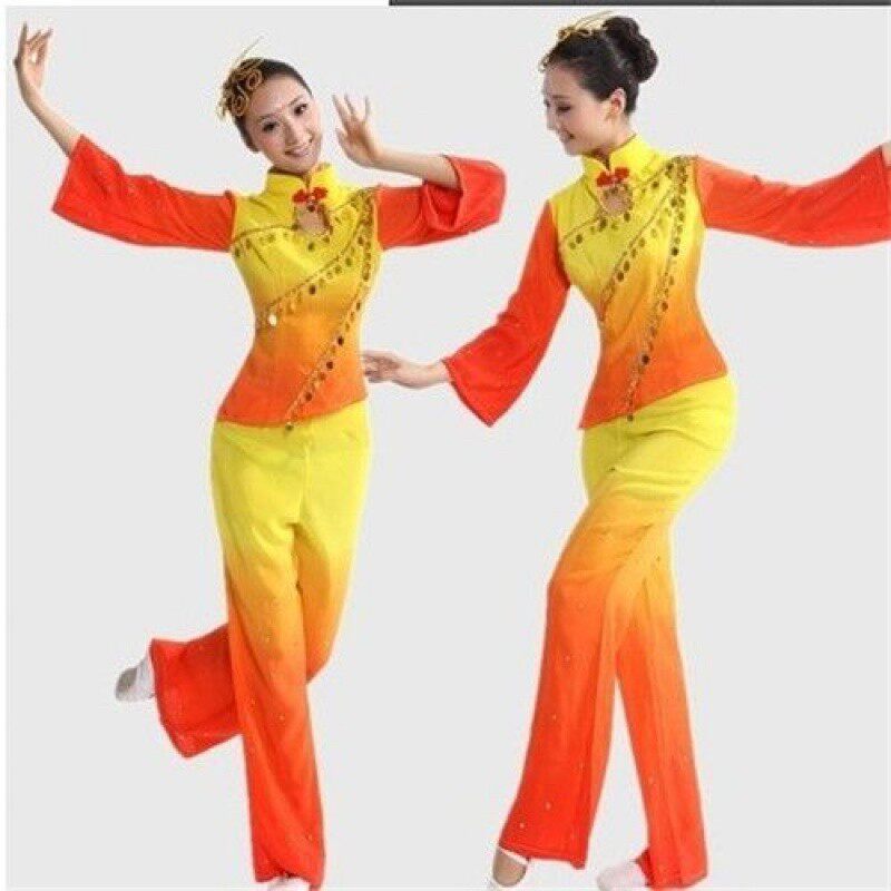 Rice Sprouts song costumes Costume Fans Dance Middle Aged Kinder Song Costumes Waist Drum Dance Women Adults Square Dance Dancing Umbrella Dance