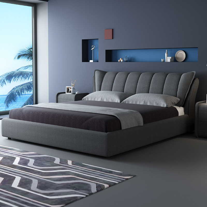 Bunk bed cloth art bed modern minimalist double bed 1 8 m 1 5 m master bedroom with storage wedding bed cotton linen tech cloth Nordic-Taobao