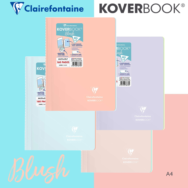 Clairefontaine Coil Notebook Can Be Spread Flat, A4 Waterproof Cover, Horizontal Lines, Line Spacing 8