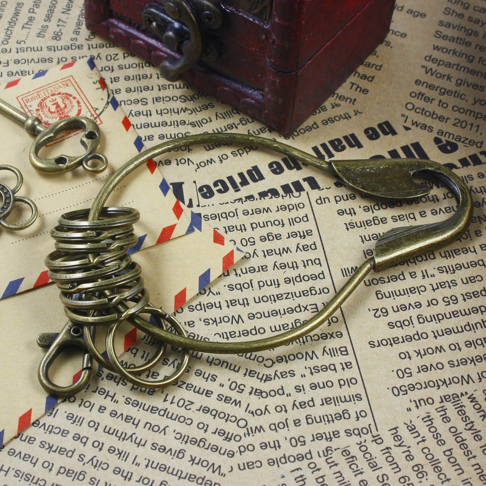 Vintage imitation copper gourd butler accountant keychain oversized pin keychain with 10 rings and a buckle