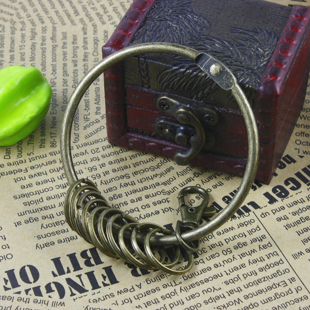 Vintage metal shopkeeper keychain antique rich man keychain antique copper vintage key ring large ring 10 small rings