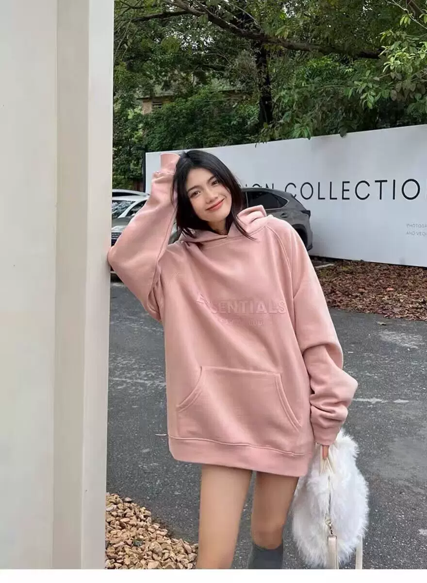 Спортивная фуксия флисовая толстовка с капюшоном и длинным рукавом, oversized