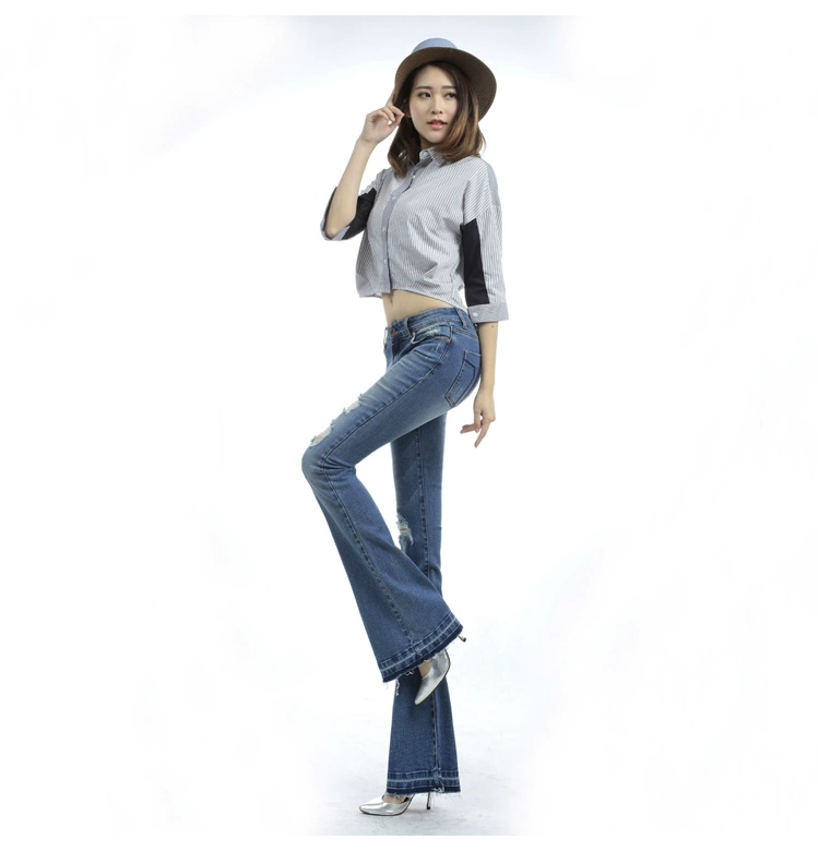 Quần ống loe nữ 2019 mới dành cho nữ mùa hè màu sắc nhẹ nhàng quần lọt khe quần lọt khe micro-la quần jeans - Quần jean