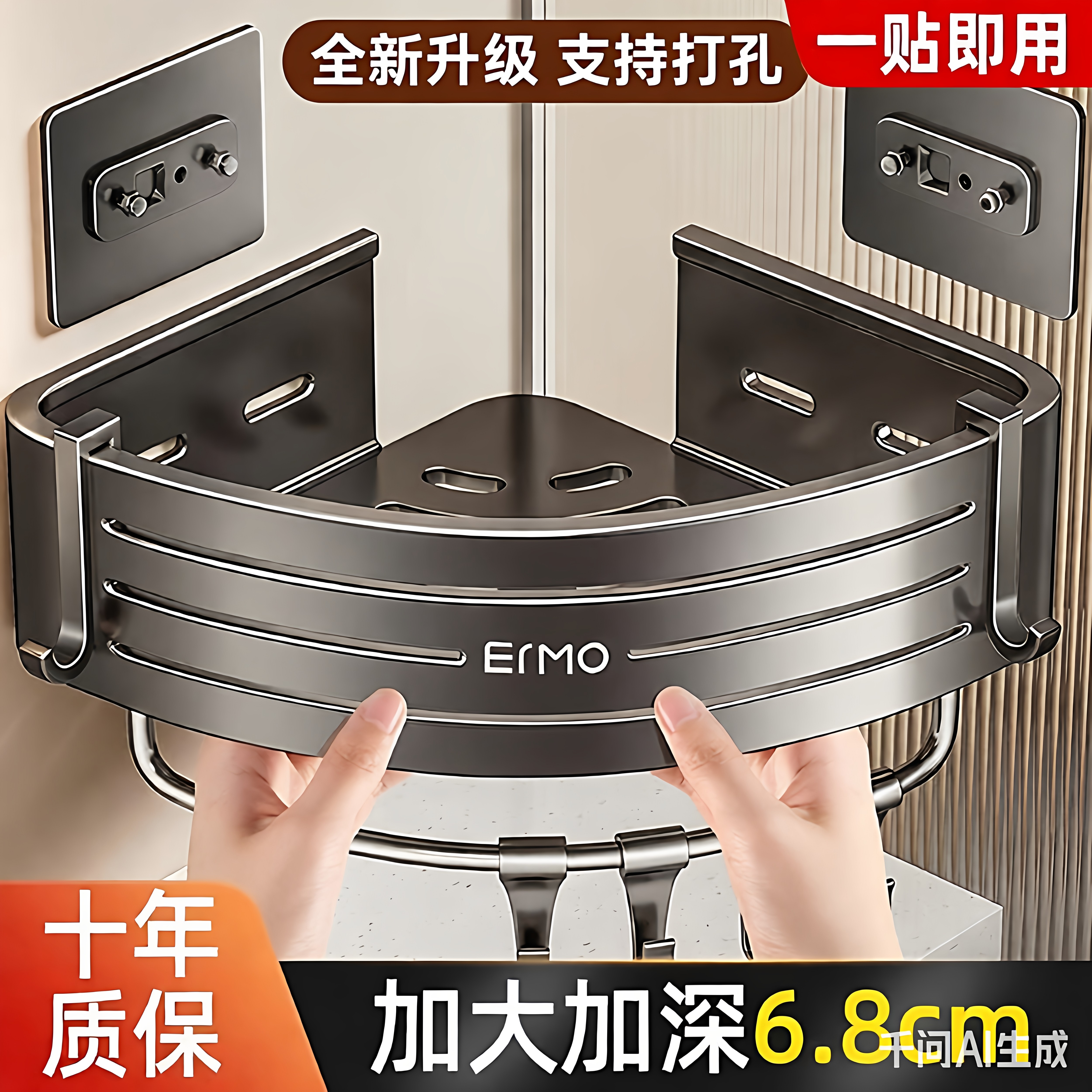 打孔不锈钢三角置物架洗漱台洗手间卫生间浴室免打孔收纳架三角架