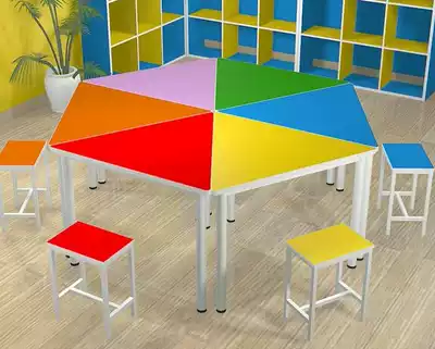 Colorful psychology room counseling art training table Primary and secondary school desks and chairs Group activity table Triangle table