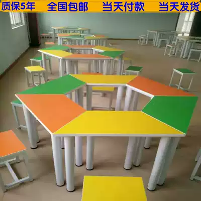 Hexagonal computer desk for primary and secondary school students training class trapezoidal desk Art table color combination maker classroom desk