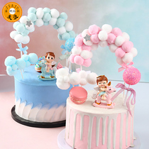 Baking cake decoration Powder blue pig doll ornaments Baby feast Year-old hair ball Arch plug rocking horse angel