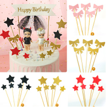 Five-pointed star toothpick star love cake decoration plug-in mousse bow birthday festival wedding decoration dress
