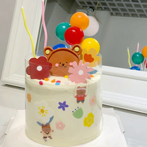 Retro Korean version of the net red cake soft pottery bear cake decoration plug-in balloon baby birthday one-year-old money set plug-in