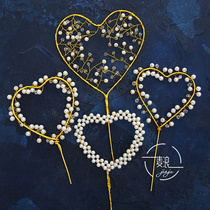 Romantic Pearl Garland cake decoration love Valentines Day wedding birthday ornaments dessert table layout plug flag planting