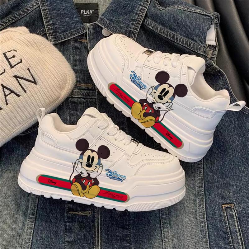 Original Genuine Leather White Sneakers for Women, Mickey Collaboration Model, Dad Shoes with Thick Soles, Height-Increasing, Versatile, Fashionable Casual Sneakers Original Genuine Leather White Sneakers for Women, Mickey Collaboration Model, Dad Shoes with Thick Soles, Height-Increasing, Versatile, Fashionable Casual Sneakers