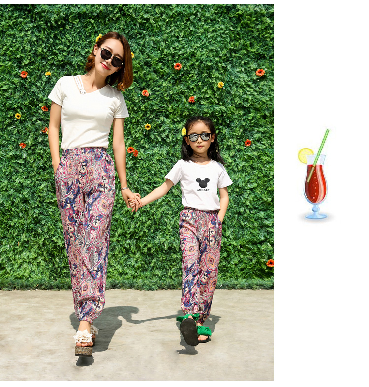 Mẹ mùa hè váy cha mẹ và con nạp bông lụa quần bãi biển nhân tạo cotton silk cây ra hoa Thái in cao eo nữ quần váy đầm tuổi trung niên