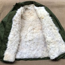 In stock old-fashioned 65-style fur integrated fur jacket and leather trousers pure wool belt blouse winter cold-proof clothing warm and removable and washable