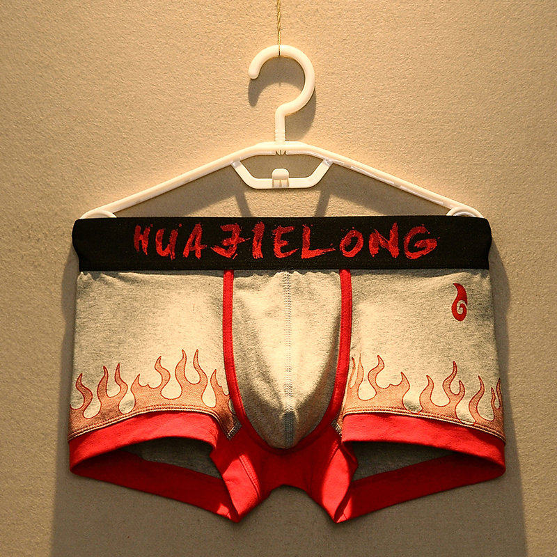 Men's national tide new underwear cotton U convex fire printing boxer middle waist personality breathable boxer shorts head