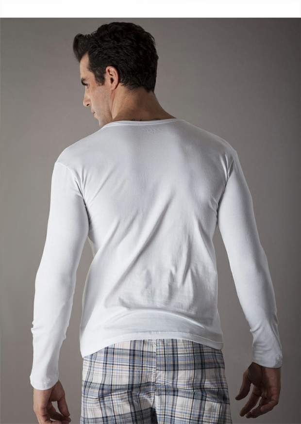 Đồ lót nam cotton đơn mảnh áo mỏng phần ấm V-cổ modal quần áo mùa thu và mùa đông bó sát tự canh tác dài tay áo lót nam