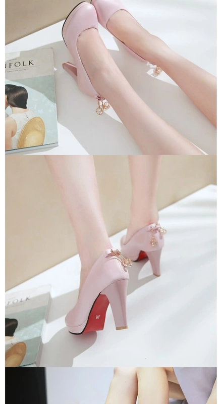 2017 tinh khiết bề mặt sắc tố rhinestone nơ đầu tròn miệng nông phụ nữ giày đơn giày đế thấp màu hồng trắng đen - Giày cắt thấp