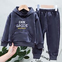 Male and female child gold mink suede suit autumn winter plus suede thickened small and medium children blouses plus pants two suit handsome suit