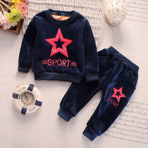 Childrens double-sided suede clothing suit baby gushed thickened male girls autumn and winter children 1-2-3-4-year-old sport