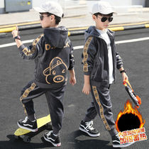 Boy autumn winter clothing gold velvet thicken suit 2021 new children winter plus suede CUHK child two sets of Korean version