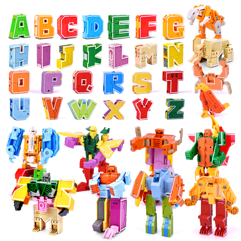 26 Letters Deformed Toy Dinosaur Alphabet Animal Robot Boy Assembled Building Blocks Children Birthday Gifts