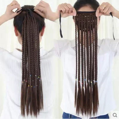 2017 new ponytail strap type fishbone braids medium and long version of ethnic wind multi-color pigtail wig ponytail