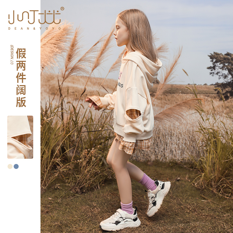 Girl's thick T-shirt Spring and autumn Lianhood 2022 new Grand Scouts Spring loaded with hat Han version fake two loose blouses