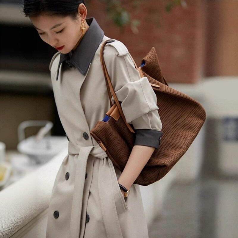 High-End Women's Trench Coat 2026 Autumn and Winter New Korean Style Elegant Double-Breasted Color-Block Mid-Length Beige Coat Jacket High-End Women's Trench Coat 2026 Autumn and Winter New Korean Style Elegant Double-Breasted Color-Block Mid-Length Beige Coat Jacket