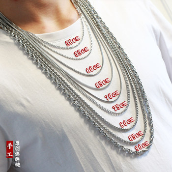 Buddhist Amulet Chain, Thai Couple Style, Unisex Titanium Steel Necklace, Multi-Strand, Non-Fading, Box Chain, Dragon Bone O-Ring, Versatile