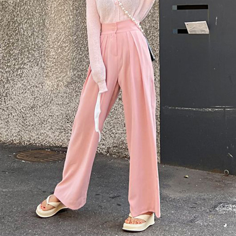 Spring Summer Broadlegged Pants Thin with high waist commuter loose casual long pants lady foreign style fashion 100 hitch ride to the tide