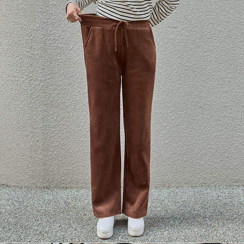 Thickened and warm 2022 all-match pocket corduroy inner trousers straight pants high waist winter elastic Korean version women