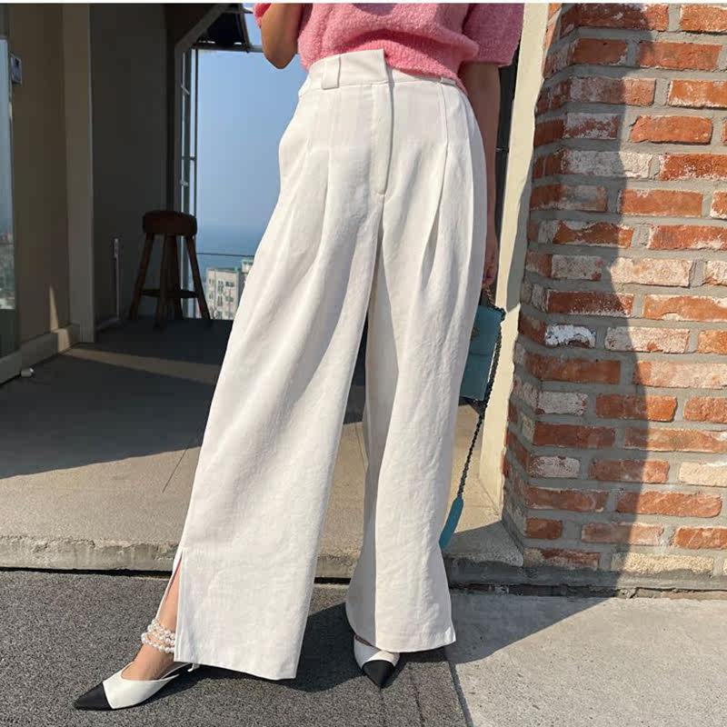 Long pants wide leg straight drum pants lady high waist commute half body tightness casual pants 2022 Summer new trendy