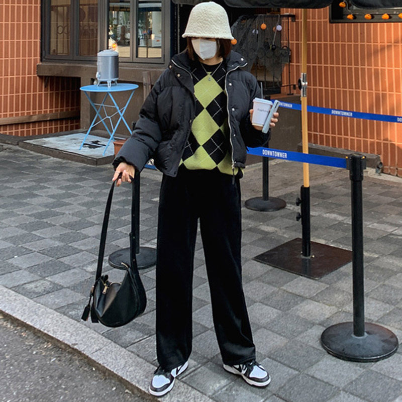 Winter thickened straight tube wide leg commuter Korean version pure color 100 lap light core suede long pants high waist elastic brown black woman